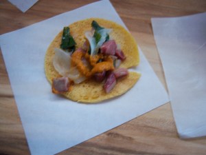 Swoon's lamb tongue with grilled ramp Romesco
