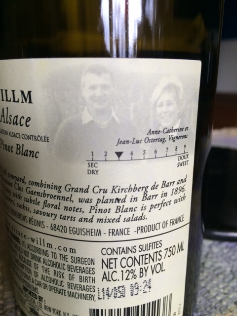 A fairly dry Willm Pinot Blanc